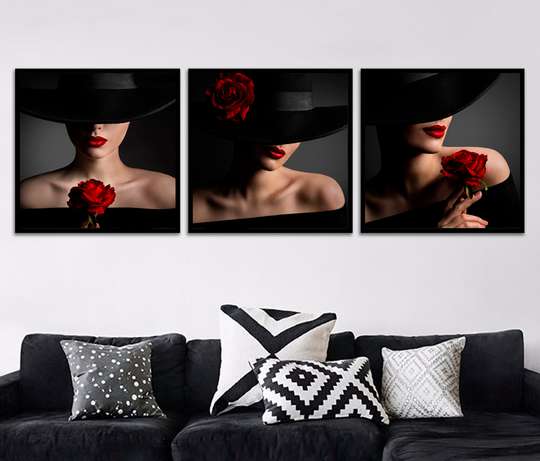 Poster - Girl with a rose, 80 x 80 см, Framed poster on glass, Sets