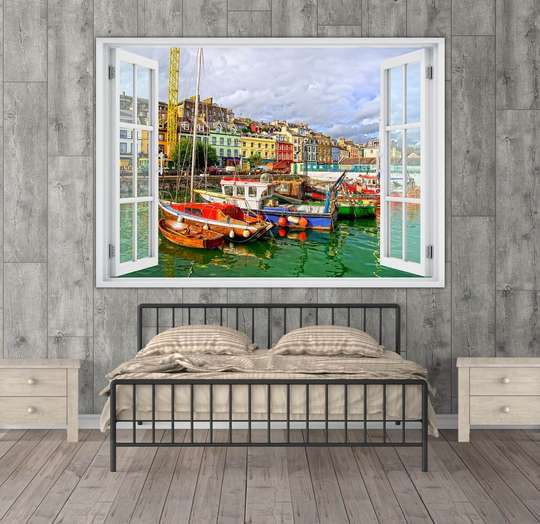 Wall Sticker - 3D window with a view of Amsterdam, Window imitation