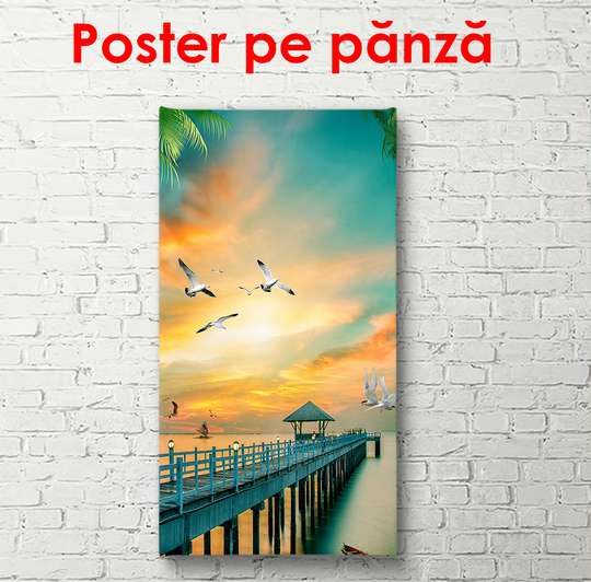 Poster - Ponton scăldat de lumina soarelui, 50 x 150 см, Poster înrămat