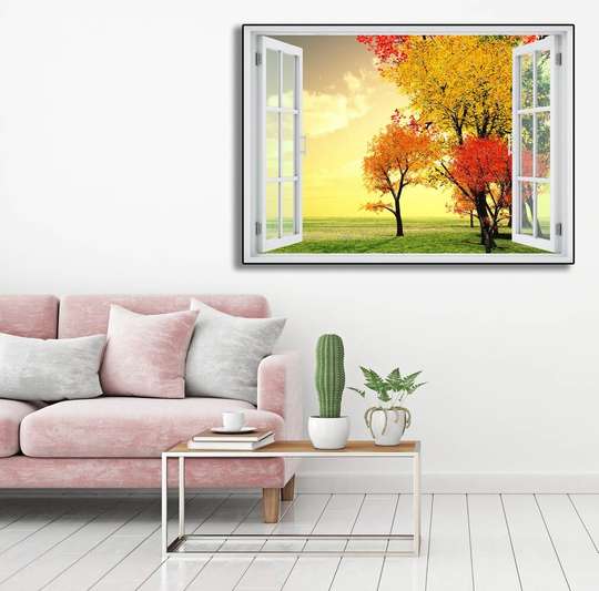 Wall Sticker - 3D window with autumn collection, Window imitation