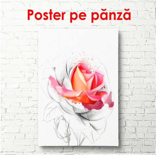 Poster - Trandafir roz pe un fundal deschis, 60 x 90 см, Poster înrămat, Flori