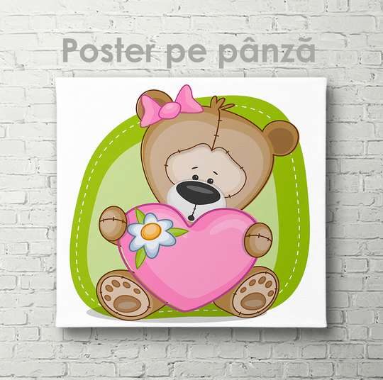 Постер - Медвежонок с сердечком, 40 x 40 см, Холст на подрамнике