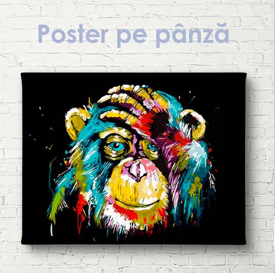 Постер, Абстрактная обезьяна на черном фоне, 45 x 30 см, Холст на подрамнике, Животные