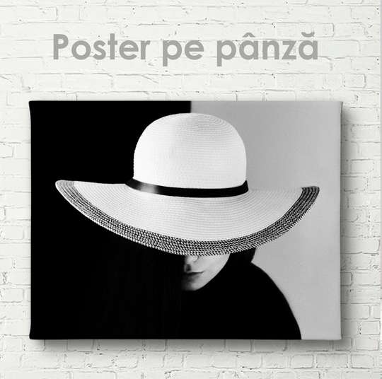 Poster - Doamnă în pălărie albă, 45 x 30 см, Panza pe cadru