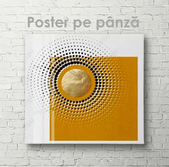 Постер - Оранжевый квадрат с золотой абстракцией, 40 x 40 см, Холст на подрамнике, Абстракция
