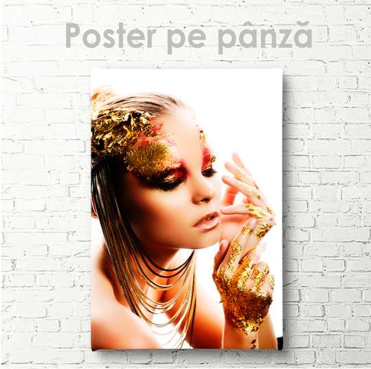 Poster - Fată cu machiaj auriu, 30 x 45 см, Panza pe cadru