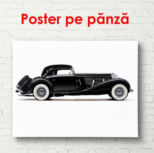 Poster - Mercedes retro negru pe un fond alb, 90 x 60 см, Poster înrămat