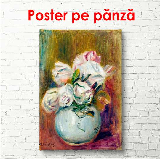 Постер - Ваза с белыми цветами, 60 x 90 см, Постер в раме