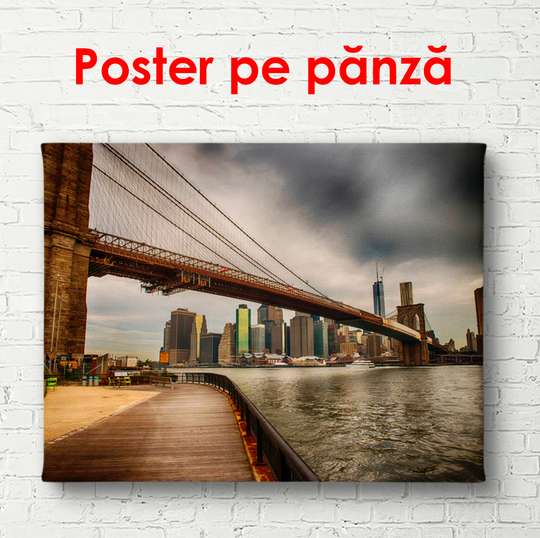 Постер - Прогулка вдоль океана и Бруклинского моста, 90 x 60 см, Постер в раме, Города и Карты