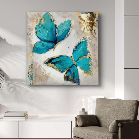 Постер - Нарисованные синие бабочки, 40 x 40 см, Холст на подрамнике, Прованс