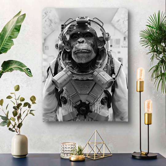 Poster, Poză alb-negru a unei maimuțe, 30 x 45 см, Panza pe cadru