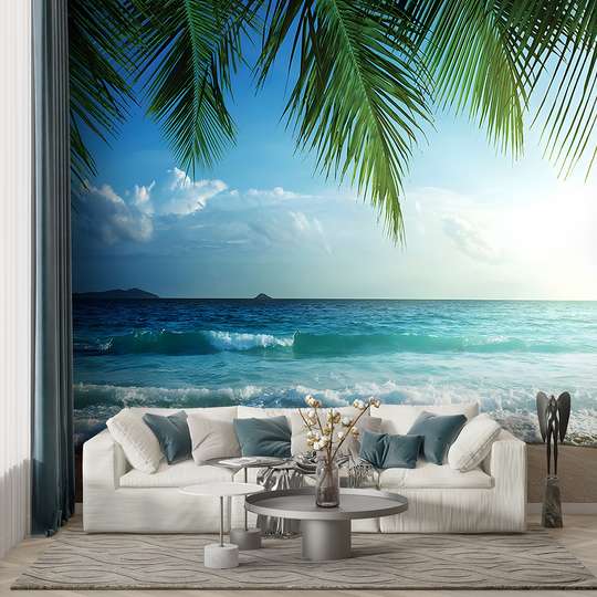 Wall mural - Sea waves and palm trees