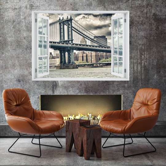 Wall Sticker - 3D window with a view of the high bridge in London, Window imitation