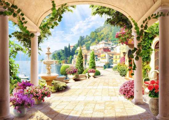 Wall Mural - Arched balcony with flowers.
