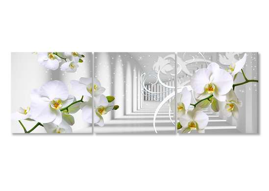 Tablou Pe Panza Multicanvas, Orhidee în tunel., 135 x 45