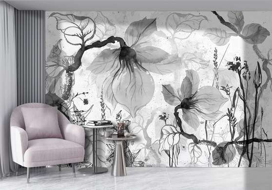 Wall Mural - Black white flowers