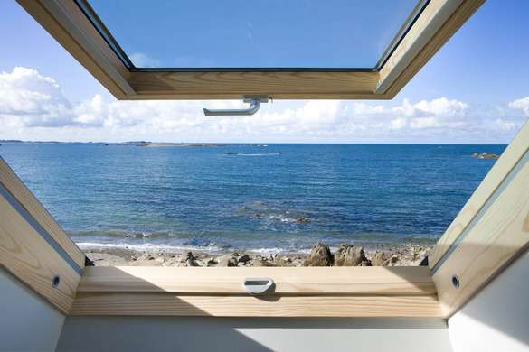 Наклейка на стену - Вид из окна с видом на море, Имитация окна, 130 х 85