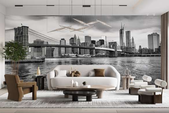 Wall mural - The bridge and New York City in black and white