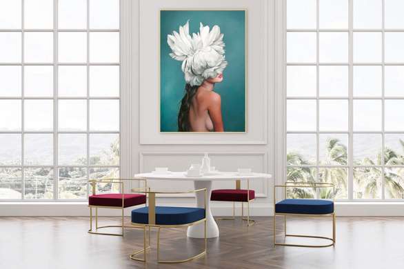 Poster - Girl- with a white flower, 30 x 45 см, Canvas on frame, Nude