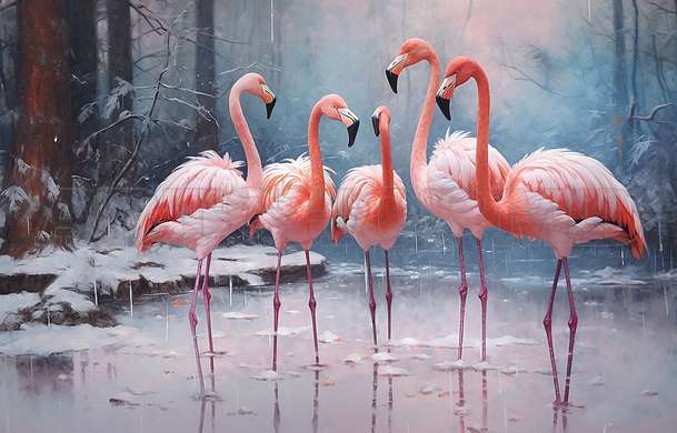 Tablou Multicanvas, Flamingo roz in natura, 206 x 115