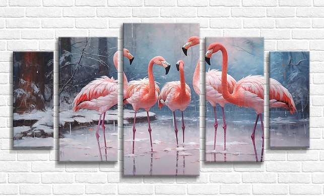 Tablou Multicanvas, Flamingo roz in natura, 108 х 60