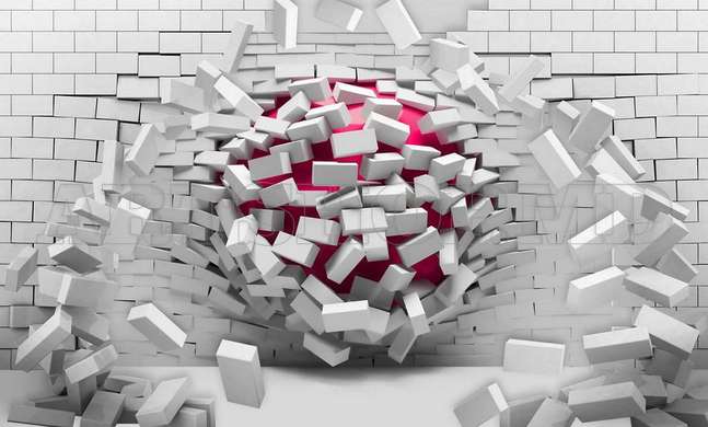 3D Wallpaper - Red ball that breaks the wall