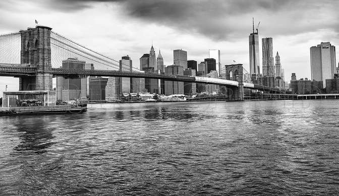 Wall mural - The bridge and New York City in black and white