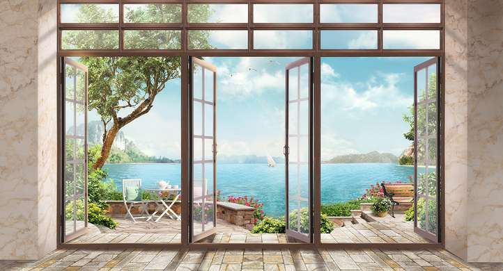 Фотообои - Панорамные окна с видом на море