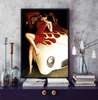 Poster - Lady in red on a retro car, 30 x 45 см, Canvas on frame, Transport