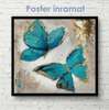 Постер - Нарисованные синие бабочки, 100 x 100 см, Постер на Стекле в раме, Прованс