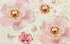 Фотообои - Розовые розы из броши с золотыми бабочками