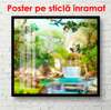 Poster - Blue waterfall in the park, 100 x 100 см, Framed poster on glass, Nature