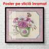 Poster - Pink rose in a vase, 100 x 100 см, Framed poster on glass, Provence