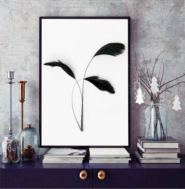 Poster - Imaginea plantei alb negru, 30 x 60 см, Panza pe cadru, Alb Negru