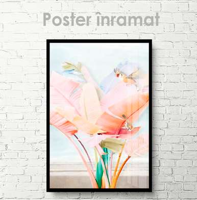 Poster - Pink leaves, 45 x 90 см, Framed poster on glass, Botanical