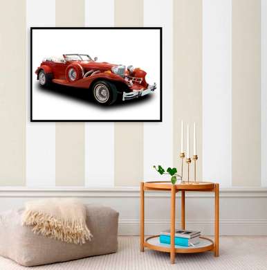 Постер - Красный автомобиль на белом фоне, 90 x 60 см, Постер в раме, Транспорт