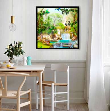 Poster - Blue waterfall in the park, 100 x 100 см, Framed poster