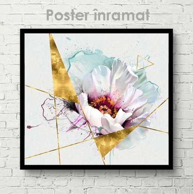 Постер - Белый гламурный цветок, 40 x 40 см, Холст на подрамнике, Цветы