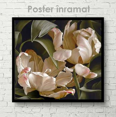 Poster - Delicate flowers, 100 x 100 см, Framed poster on glass, Flowers