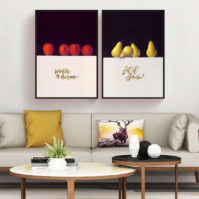 Постер - Яблоки и груши, 60 x 90 см, Постер на Стекле в раме, Наборы