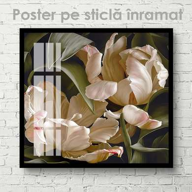 Постер - Нежные цветы, 100 x 100 см, Постер на Стекле в раме, Цветы