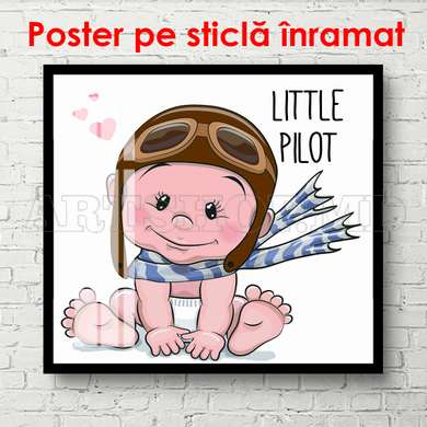 Постер - Маленький пилот, 100 x 100 см, Постер на Стекле в раме, Для Детей