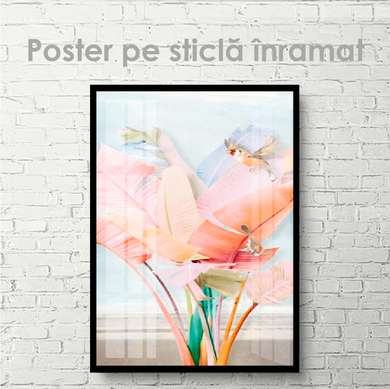 Постер - Розовые листья, 30 x 60 см, Холст на подрамнике