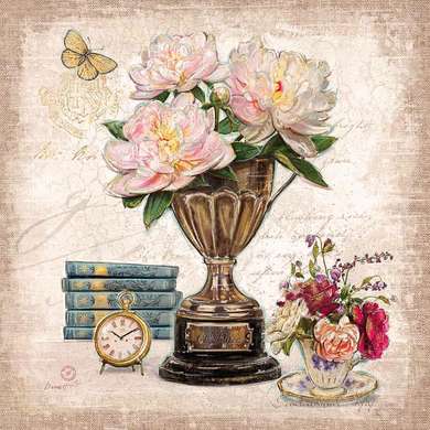 Poster - Bouquets with peonies 9, 60 x 60 см, Framed poster on glass