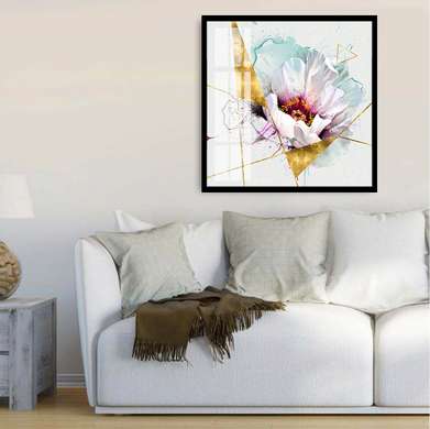 Постер - Белый гламурный цветок, 40 x 40 см, Холст на подрамнике, Цветы