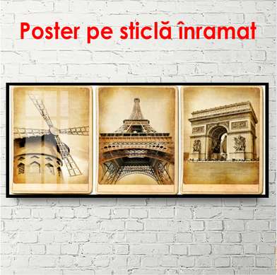 Постер - Достопримечательности старого города, 150 x 50 см, Постер на Стекле в раме, Винтаж