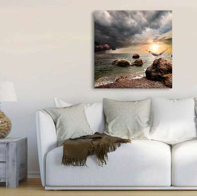 Poster - Sunset on the beach, 90 x 60 см, Framed poster, Marine Theme