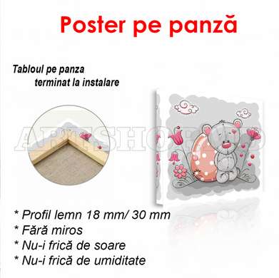 Poster - Teddy bears on a gray background, 100 x 100 см, Framed poster on glass, For Kids