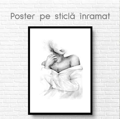 Poster - Fată într-o cămașă, 60 x 90 см, Poster inramat pe sticla