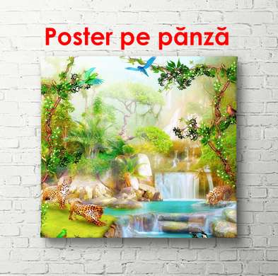 Poster - Cascada albastră în parc, 100 x 100 см, Poster înrămat, Natură